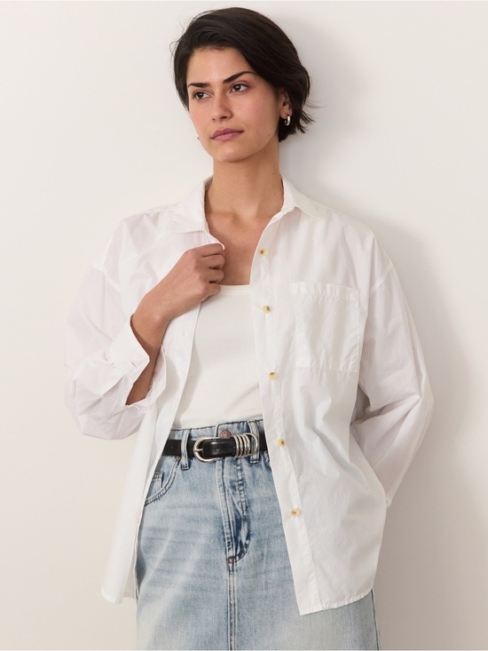 Marine Layer Tops - Marine Layer Cali Poplin Oversized Fit White Relaxed Button-Up Shirt GUC L